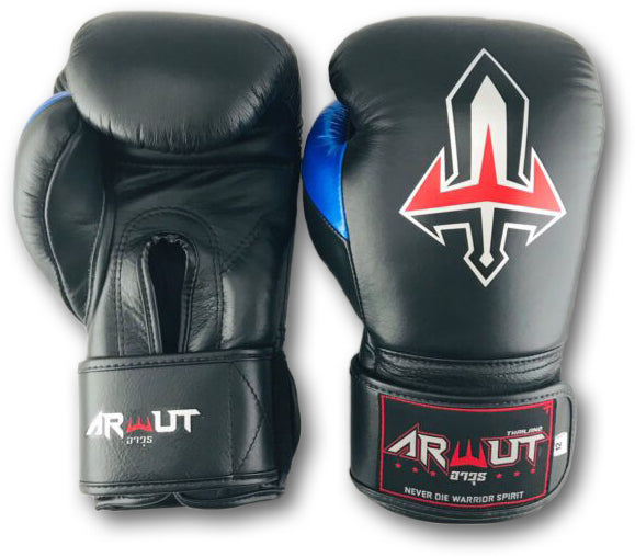 Arwut Fight Gear 'Black Edition' Muay Thai Boxing Glove BG2 (Black/Blue)-Australian Fight Factory