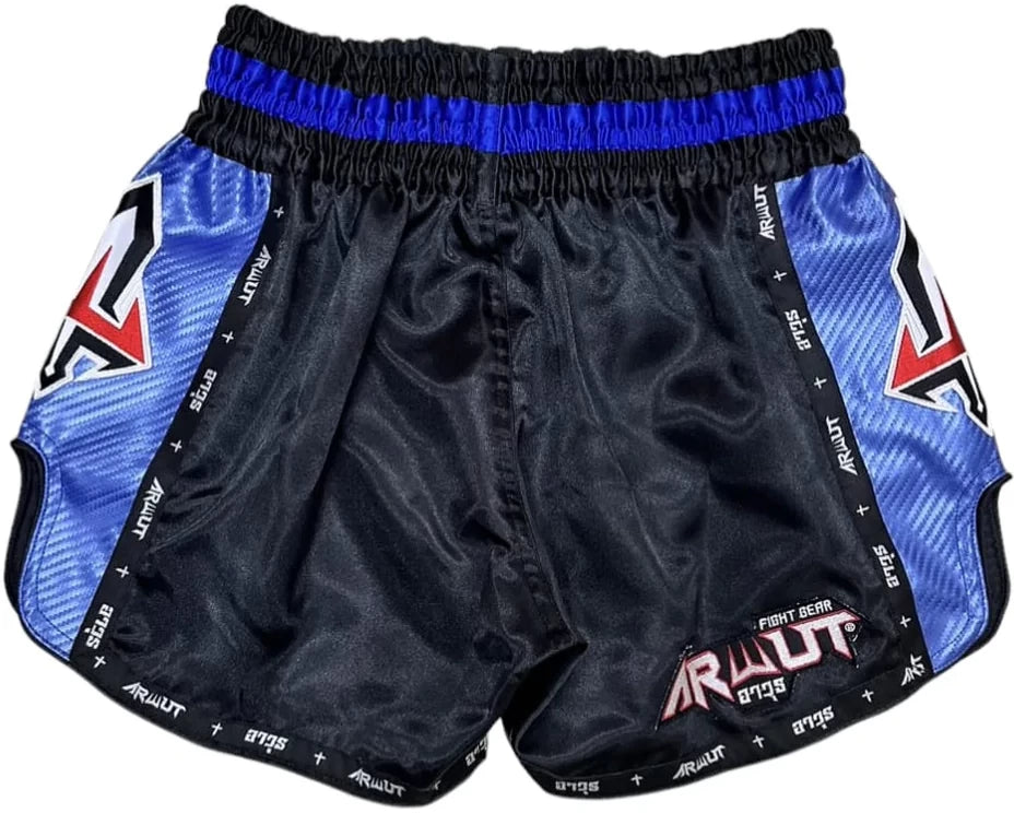 Arwut Fight Gear 'Carbon Edition' Muay Thai Short BS3 (Black/Blue)-Australian Fight Factory