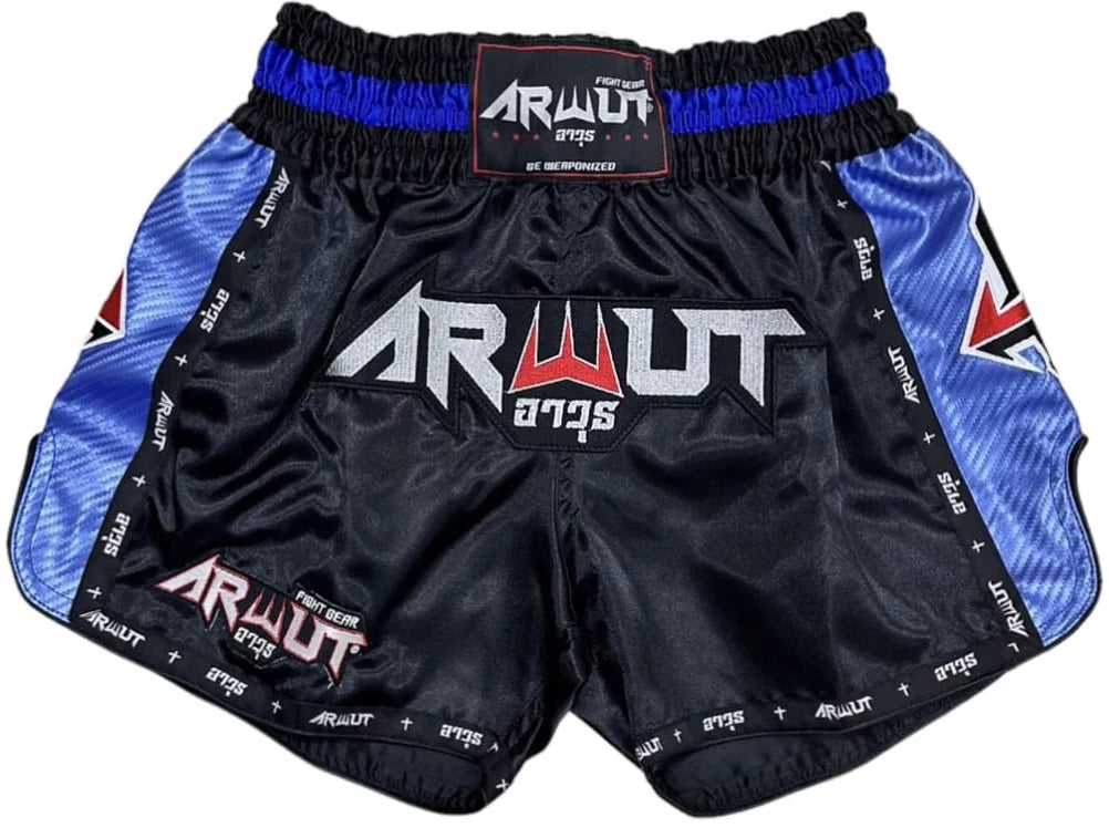 Arwut Fight Gear 'Carbon Edition' Muay Thai Short BS3 (Black/Blue)-Australian Fight Factory