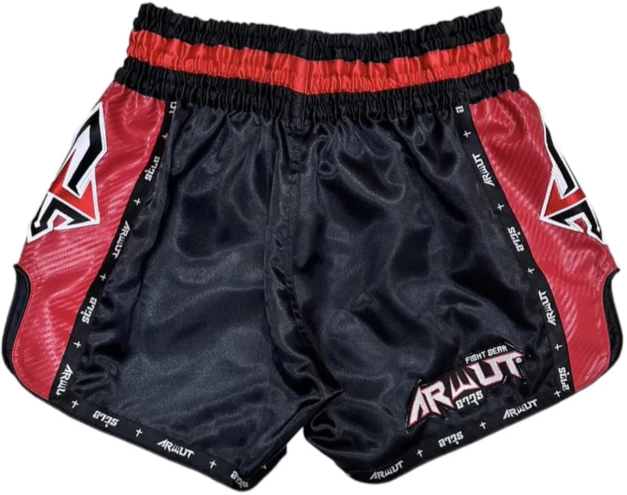 Arwut Fight Gear 'Carbon Edition' Muay Thai Short BS3 (Black/Red)-Australian Fight Factory
