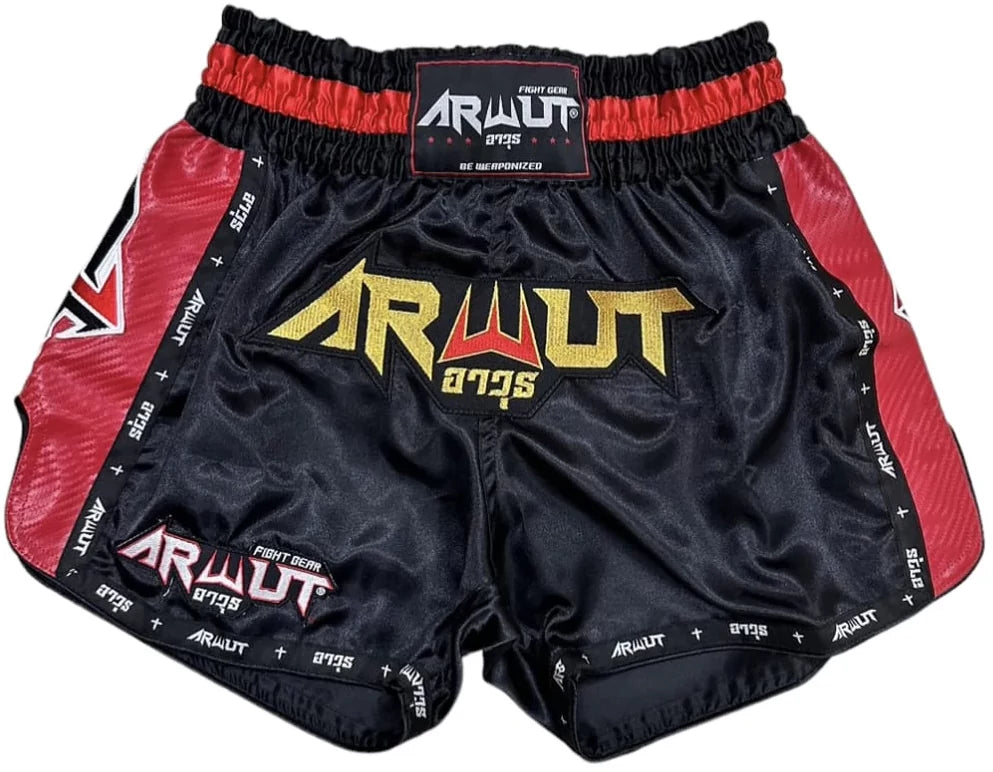 Arwut Fight Gear 'Carbon Edition' Muay Thai Short BS3 (Black/Red)-Australian Fight Factory